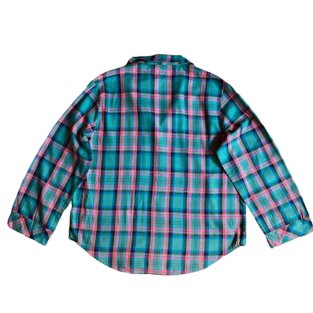 Victoria's Secret Pajama Shirt Size L & Hair Scrunchie Green Pink Plaid Flannel - Picture 4 of 10
